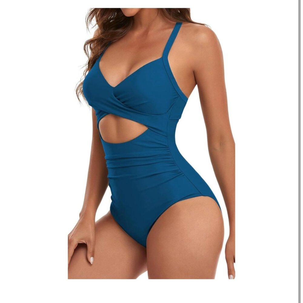 Eomenie -1 Pc. Tummy Control Cutout High Waisted Wrap Tie Back Swimsuit - Medium